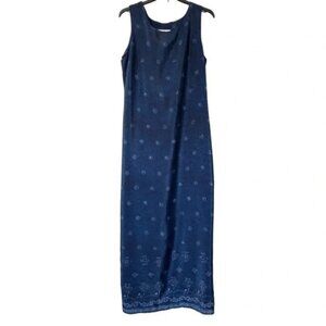 Vintage 90s Fairweather Blue Geometric Sleeveless Maxi Dress